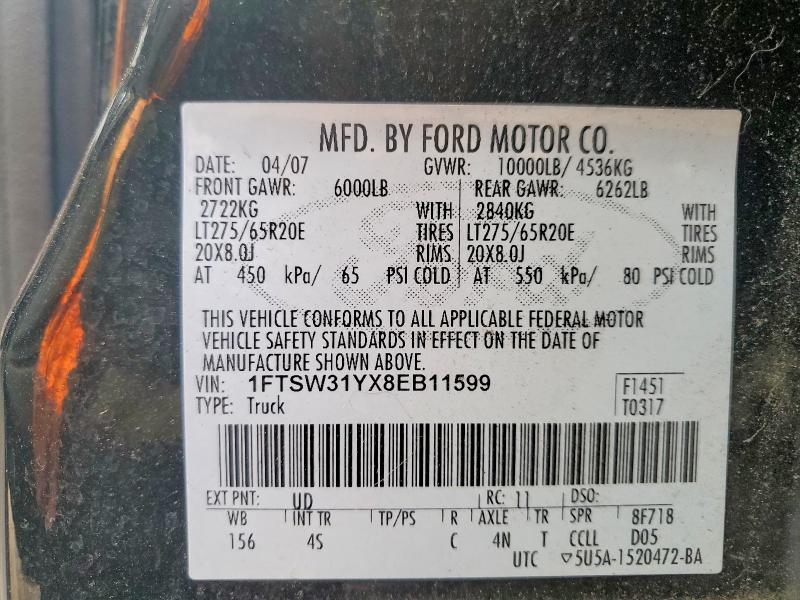 Продажа на аукционе авто 2008 Ford F350, vin: 1FTSW31YX8EB11599, номер лота: 60754666