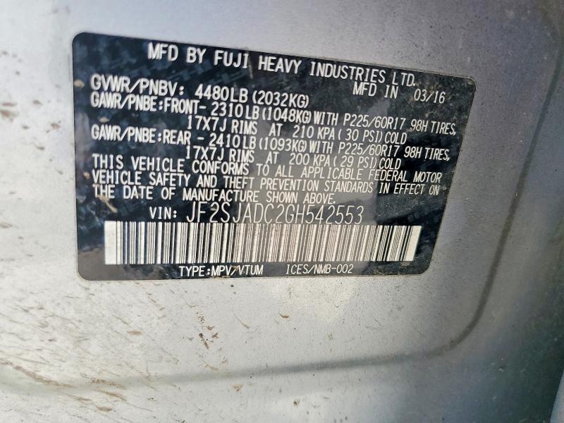 Aukcja sprzedaży 2016 Subaru Forester, vin: JF2SJADC2GH542553, numer aukcji: 63248216