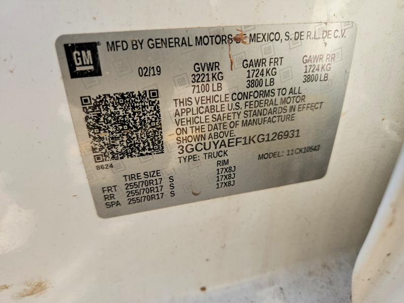 Aukcja sprzedaży 2019 Chevrolet Silverado, vin: 3GCUYAEF1KG126931, numer aukcji: 60564626