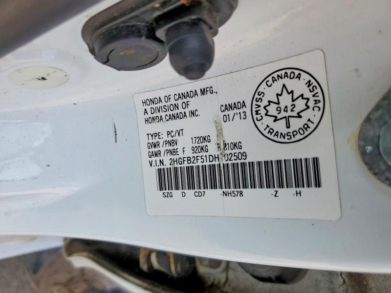 2013 Honda Civic მანქანა იყიდება აუქციონზე, vin: 2HGFB2F51DH102509, აუქციონის ნომერი: 62351246