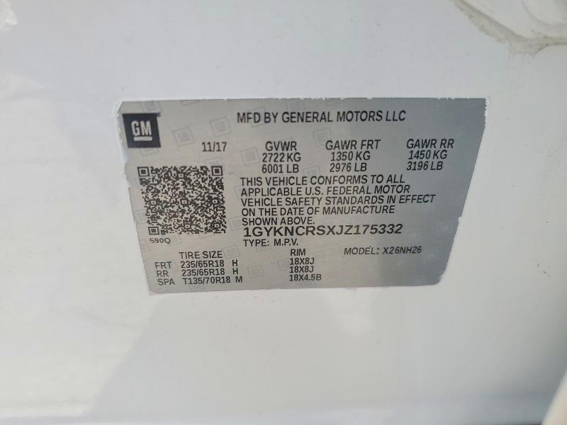 2018 Cadillac Xt5 მანქანა იყიდება აუქციონზე, vin: 1GYKNCRSXJZ175332, აუქციონის ნომერი: 61962086
