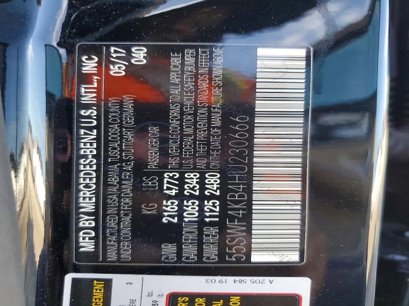 Aukcja sprzedaży 2017 Mercedes-benz 300 C, vin: 55SWF4KB4HU230666, numer aukcji: 59959176