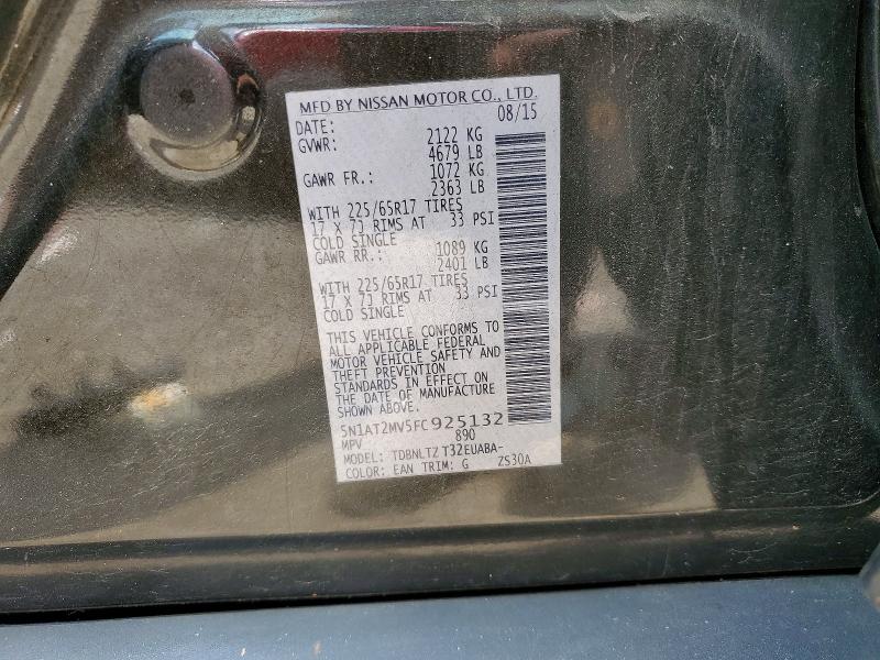 61065876 :رقم المزاد ، 5N1AT2MV5FC925132 vin ، 2015 Nissan Rogue مزاد بيع