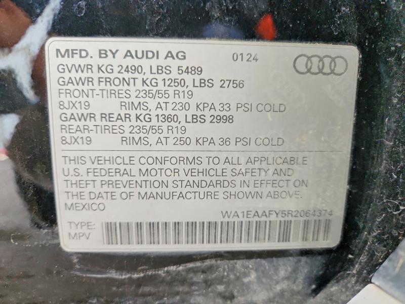 61014836 :رقم المزاد ، WA1EAAFY5R2064374 vin ، 2024 Audi Q5 مزاد بيع