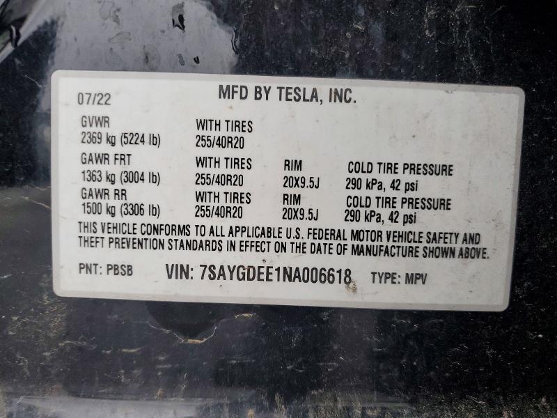 Aukcja sprzedaży 2022 Tesla Model Y, vin: 7SAYGDEE1NA006618, numer aukcji: 59304286