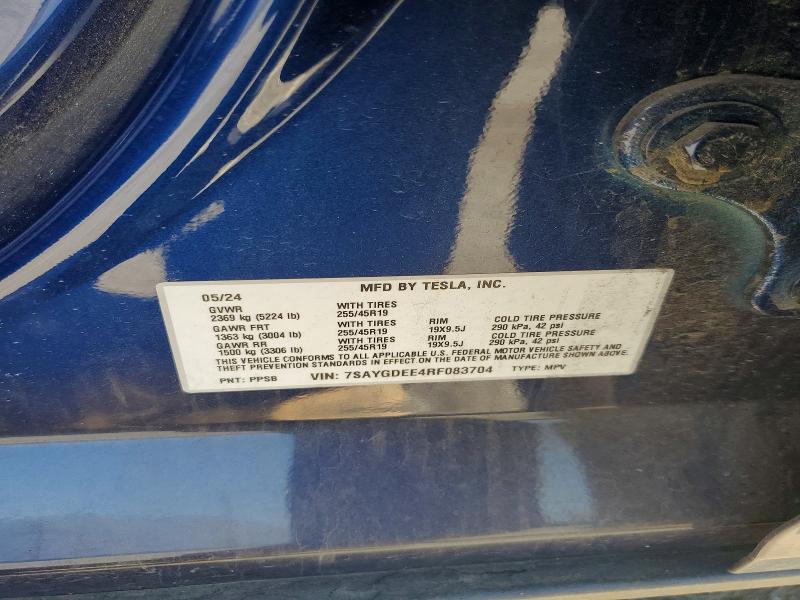2024 Tesla Model Y მანქანა იყიდება აუქციონზე, vin: 7SAYGDEE4RF083704, აუქციონის ნომერი: 62931756