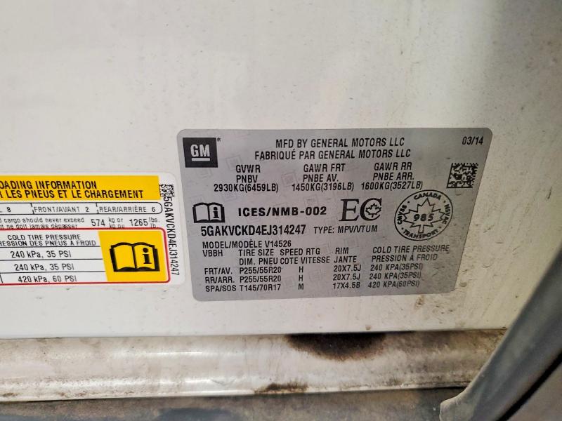 2014 Buick Enclave მანქანა იყიდება აუქციონზე, vin: 5GAKVCKD4EJ314247, აუქციონის ნომერი: 62234676