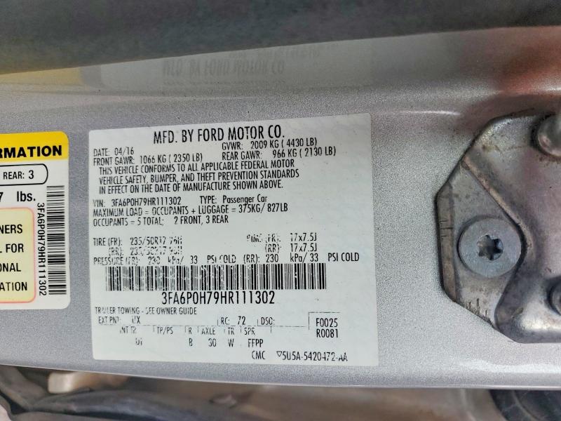 59653866 :رقم المزاد ، 3FA6P0H79HR111302 vin ، 2017 Ford Fusion مزاد بيع