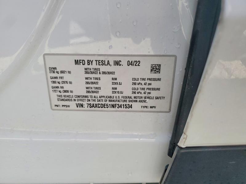 Aukcja sprzedaży 2022 Tesla Model X, vin: 7SAXCDE51NF341534, numer aukcji: 61005636