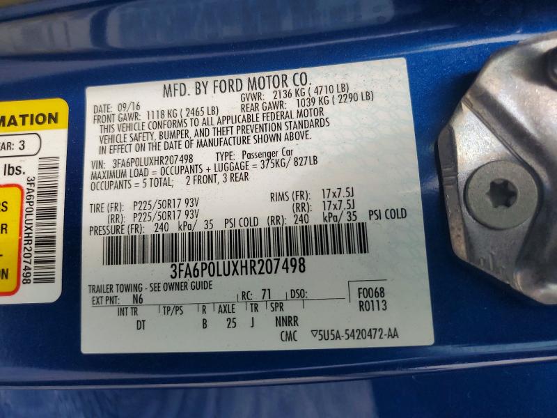 Продажа на аукционе авто 2017 Ford Fusion, vin: 3FA6P0LUXHR207498, номер лота: 61893236