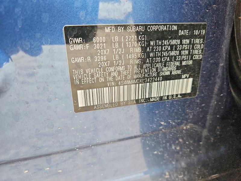 Aukcja sprzedaży 2020 Subaru Ascent, vin: 4S4WMAMDXL3422440, numer aukcji: 62321196