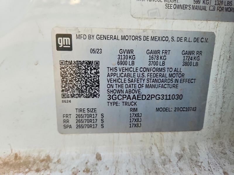Auction sale of the 2023 Chevrolet Silverado, vin: 3GCPAAED2PG311030, lot number: 59920836