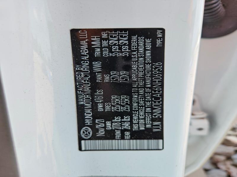 62114096 :رقم المزاد ، 5NMJECAE6NH069526 vin ، 2022 Hyundai Tucson مزاد بيع
