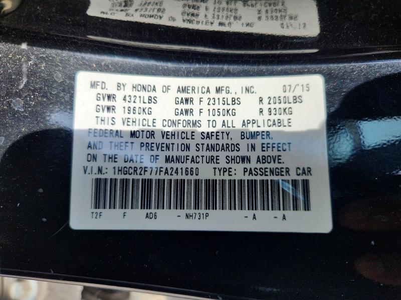 60595686 :رقم المزاد ، 1HGCR2F77FA241660 vin ، 2015 Honda Accord مزاد بيع