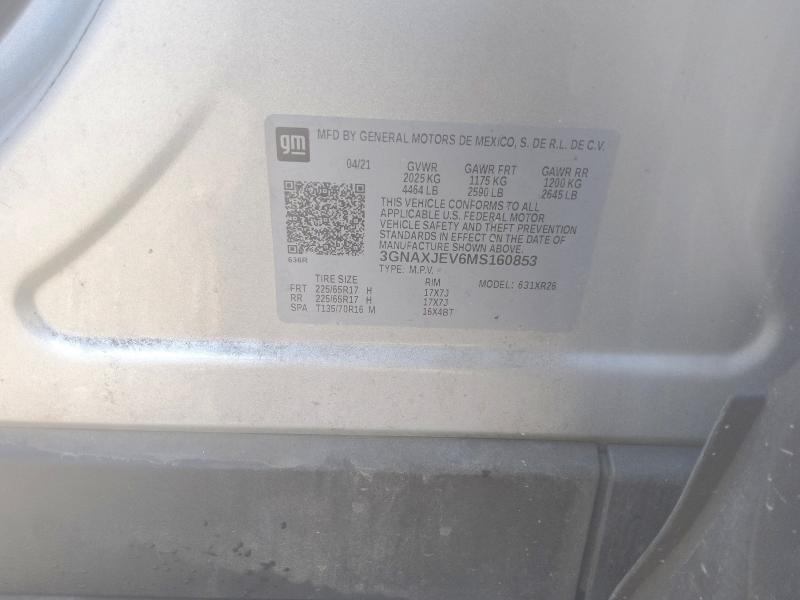 Aukcja sprzedaży 2021 Chevrolet Equinox, vin: 3GNAXJEV6MS160853, numer aukcji: 61541866