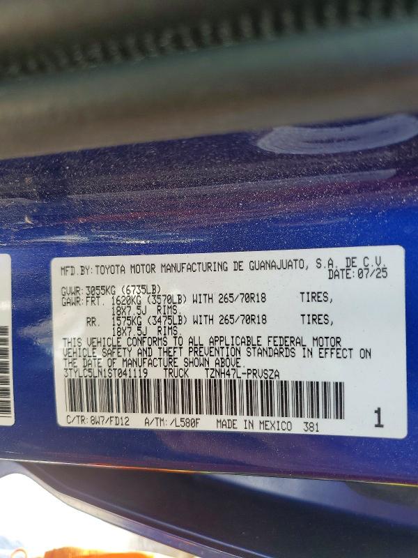 2025 Toyota Tacoma მანქანა იყიდება აუქციონზე, vin: 3TYLC5LN1ST041119, აუქციონის ნომერი: 58300986