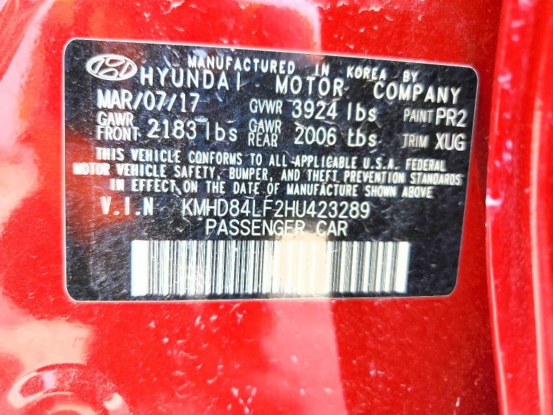 2017 Hyundai Elantra მანქანა იყიდება აუქციონზე, vin: KMHD84LF2HU423289, აუქციონის ნომერი: 60866536
