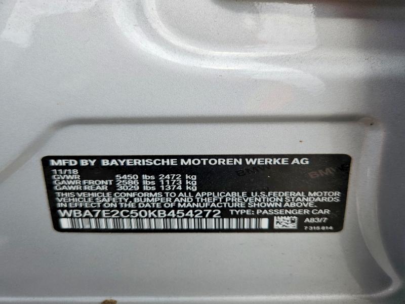 59385136 :رقم المزاد ، WBA7E2C50KB454272 vin ، 2019 Bmw 740 مزاد بيع