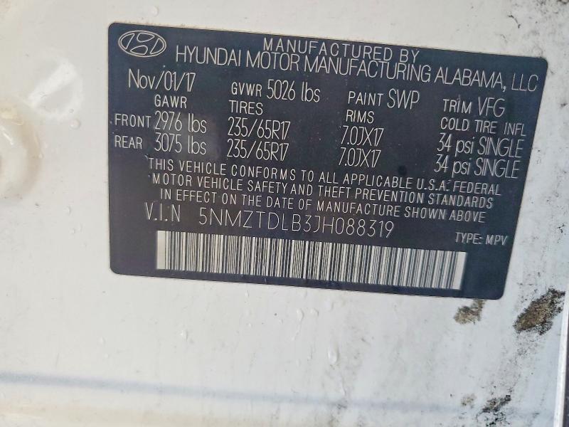 59797996 :رقم المزاد ، 5NMZTDLB3JH088319 vin ، 2018 Hyundai Santa Fe Sport مزاد بيع