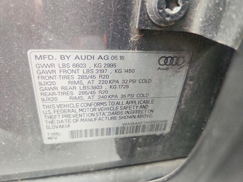 61911156 :رقم المزاد ، WA1AAAF74HD023498 vin ، 2017 Audi Q7 مزاد بيع