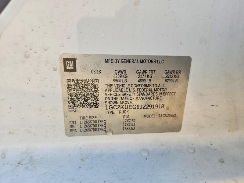 2018 Chevrolet Silverado მანქანა იყიდება აუქციონზე, vin: 1GC2KUEG9JZ291918, აუქციონის ნომერი: 61856356