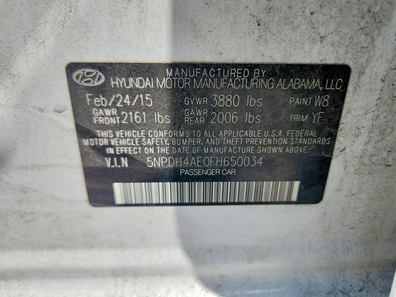 60328556 :رقم المزاد ، 5NPDH4AE0FH650034 vin ، 2015 Hyundai Elantra مزاد بيع