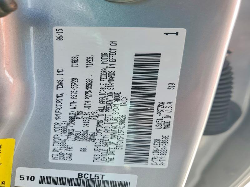 61776546 :رقم المزاد ، 5TFGY5F15FX190026 vin ، 2015 Toyota Tundra مزاد بيع