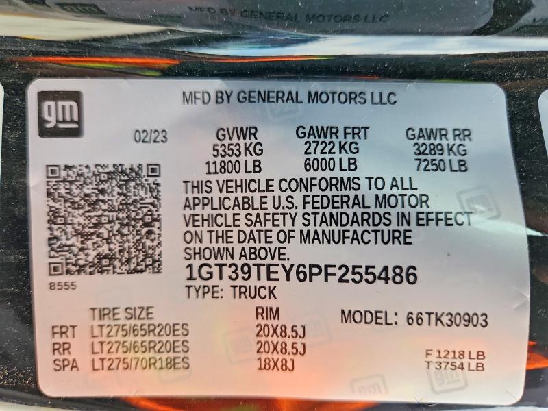2023 Gmc Sierra მანქანა იყიდება აუქციონზე, vin: 1GT39TEY6PF255486, აუქციონის ნომერი: 60023926