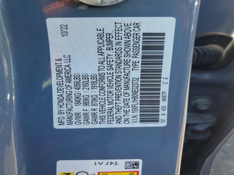 Aukcja sprzedaży 2022 Honda Civic, vin: 19XFL1H80NE023732, numer aukcji: 59722176