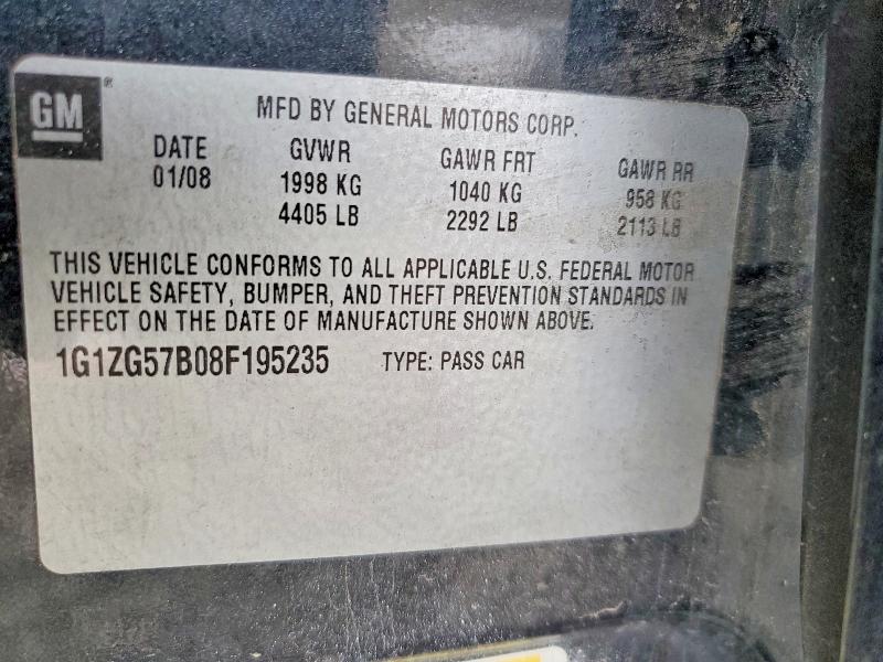 2008 Chevrolet Malibu მანქანა იყიდება აუქციონზე, vin: 1G1ZG57B08F195235, აუქციონის ნომერი: 60129836