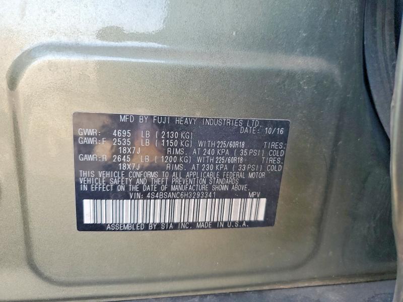 59795696 :رقم المزاد ، 4S4BSANC6H3293341 vin ، 2017 Subaru Outback مزاد بيع