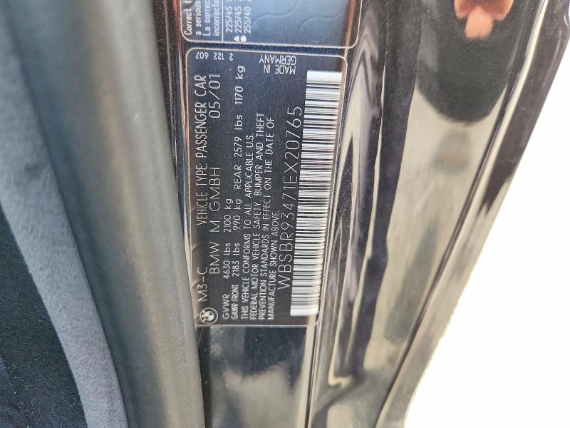62063256 :رقم المزاد ، WBSBR93471EX20765 vin ، 2001 Bmw M3 مزاد بيع