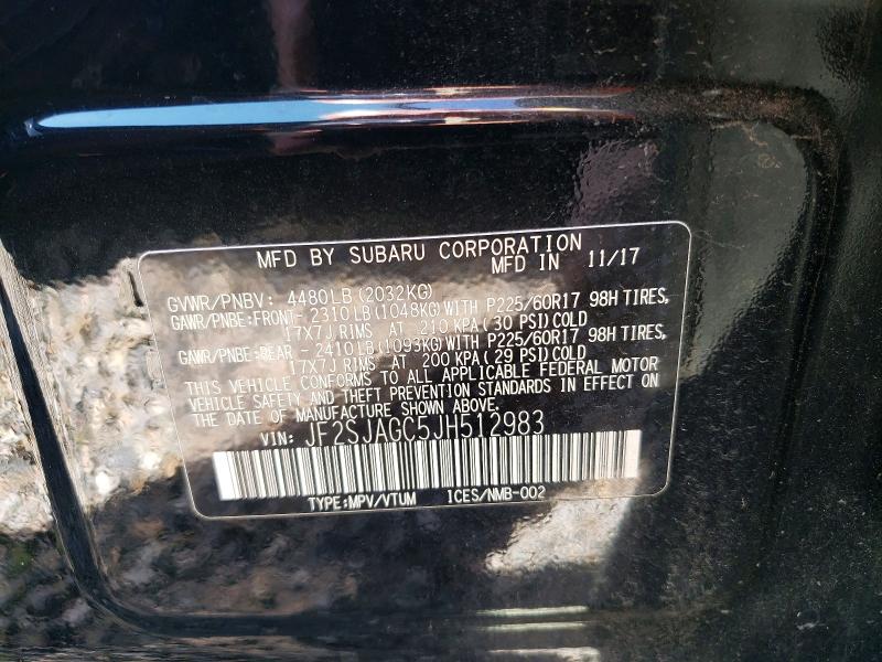Продаж на аукціоні авто 2018 Subaru Forester, vin: JF2SJAGC5JH512983, номер лоту: 53993346