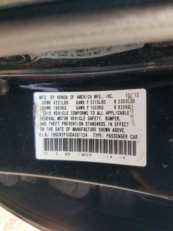 Aukcja sprzedaży 2013 Honda Accord, vin: 1HGCR2F5XDA081124, numer aukcji: 62696886