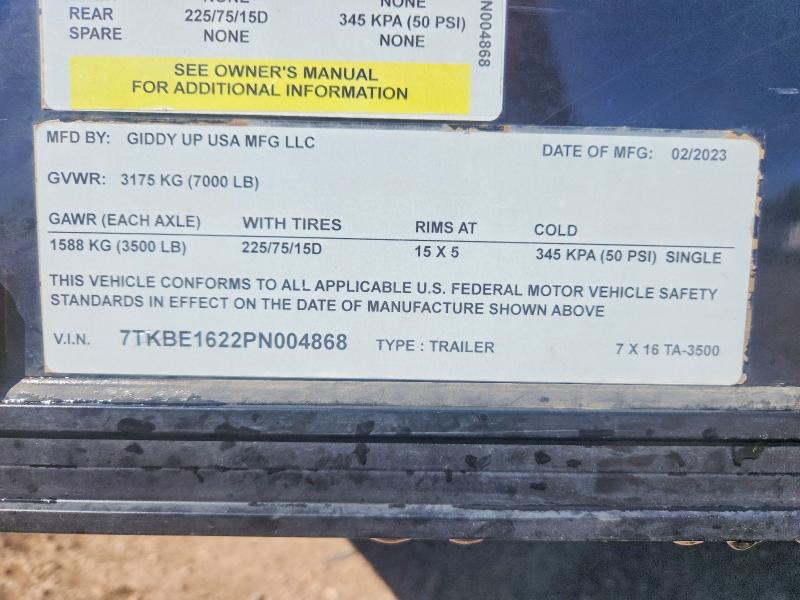 Продаж на аукціоні авто 2023 Xtreme Cargo 7' X 16', vin: 7TKBE1622PN004868, номер лоту: 60650166