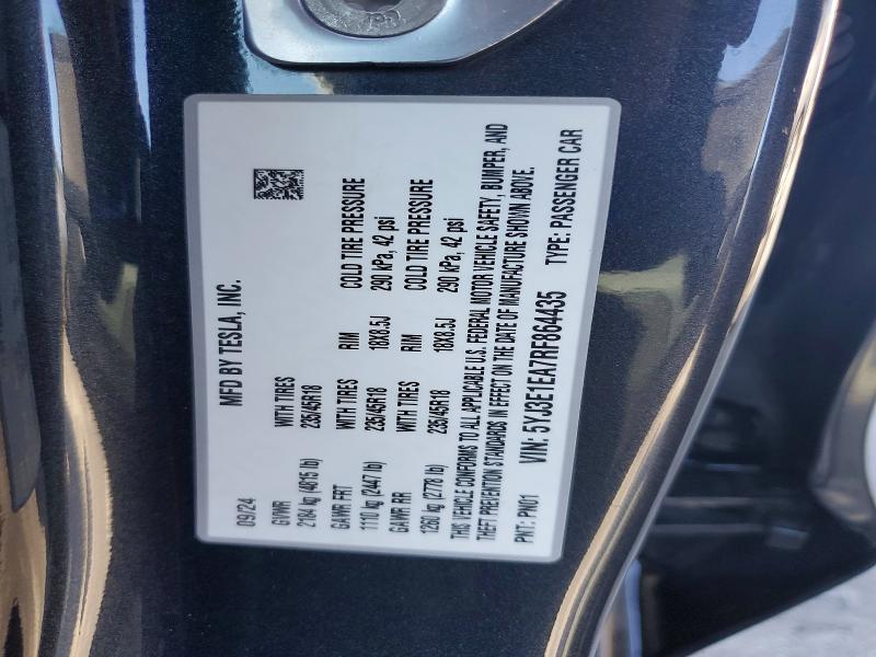 2024 Tesla Model 3 მანქანა იყიდება აუქციონზე, vin: 5YJ3E1EA7RF864435, აუქციონის ნომერი: 62254316