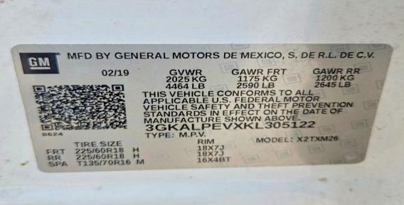 Aukcja sprzedaży 2019 Gmc Terrain, vin: 3GKALPEVXKL305122, numer aukcji: 63135446