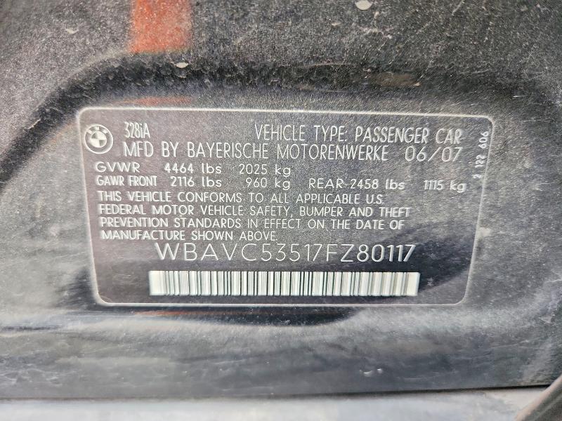 Aukcja sprzedaży 2007 Bmw 328, vin: WBAVC53517FZ80117, numer aukcji: 59922206