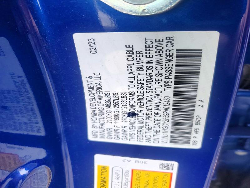 2023 Honda Accord მანქანა იყიდება აუქციონზე, vin: 1HGCY2F59PA012450, აუქციონის ნომერი: 59681646