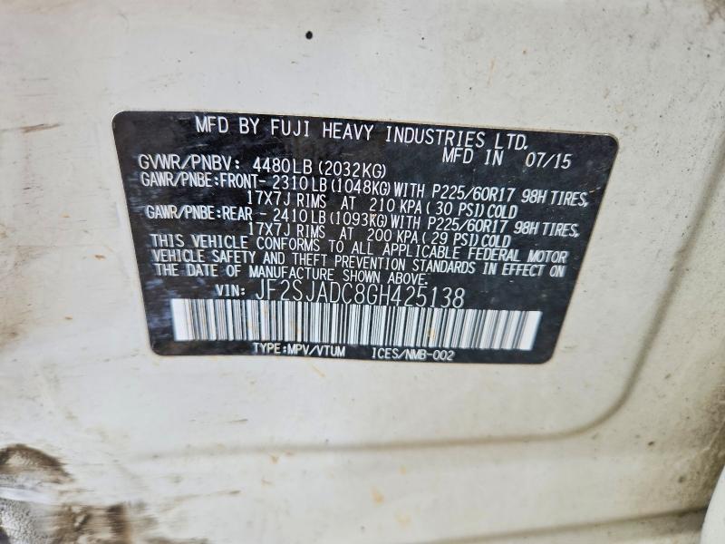 62170246 :رقم المزاد ، JF2SJADC8GH425138 vin ، 2016 Subaru Forester مزاد بيع