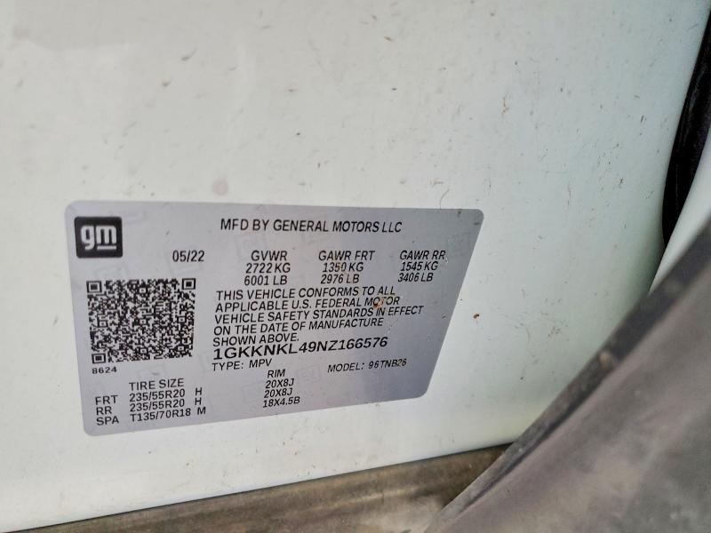 59812586 :رقم المزاد ، 1GKKNKL49NZ166576 vin ، 2022 Gmc Acadia مزاد بيع
