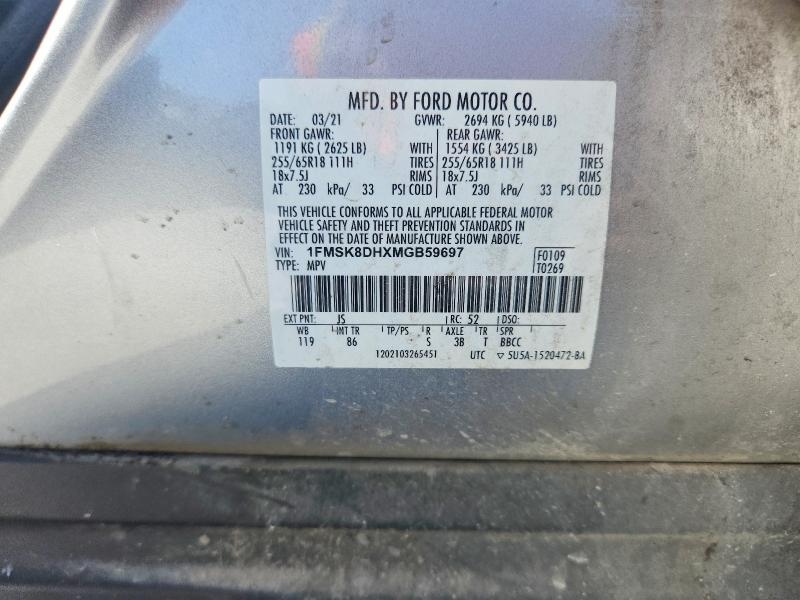 59635676 :رقم المزاد ، 1FMSK8DHXMGB59697 vin ، 2021 Ford Explorer مزاد بيع