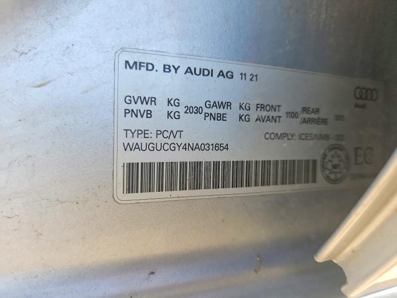 2022 Audi A3 მანქანა იყიდება აუქციონზე, vin: WAUGUCGY4NA031654, აუქციონის ნომერი: 58874326