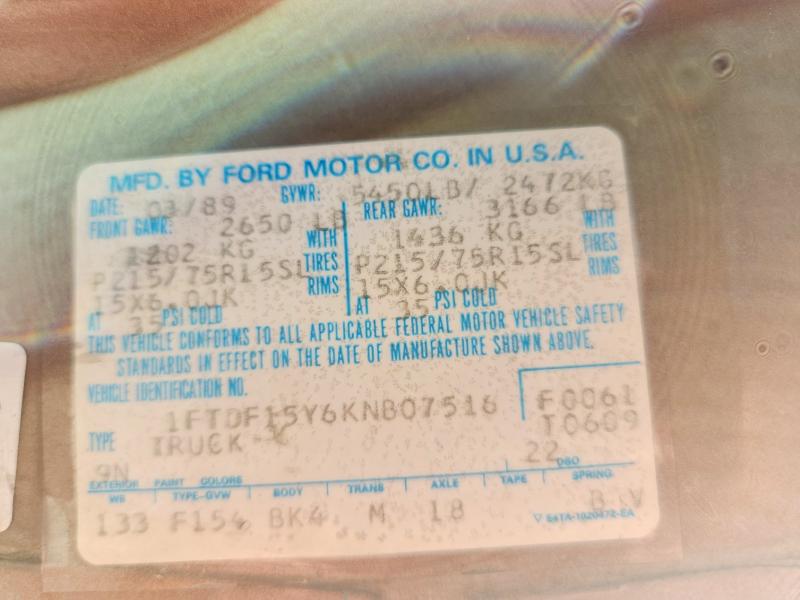 Продаж на аукціоні авто 1989 Ford 1/2 Ton, vin: 1FTDF15Y6KNB07516, номер лоту: 62449586