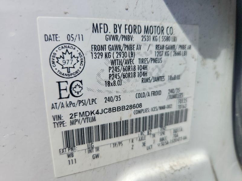 2011 Ford Edge მანქანა იყიდება აუქციონზე, vin: 2FMDK4JC8BBB28608, აუქციონის ნომერი: 59273506
