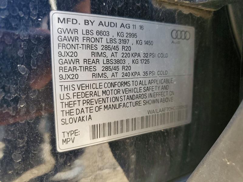 Aukcja sprzedaży 2017 Audi Q7, vin: WA1LAAF70HD038508, numer aukcji: 95587805