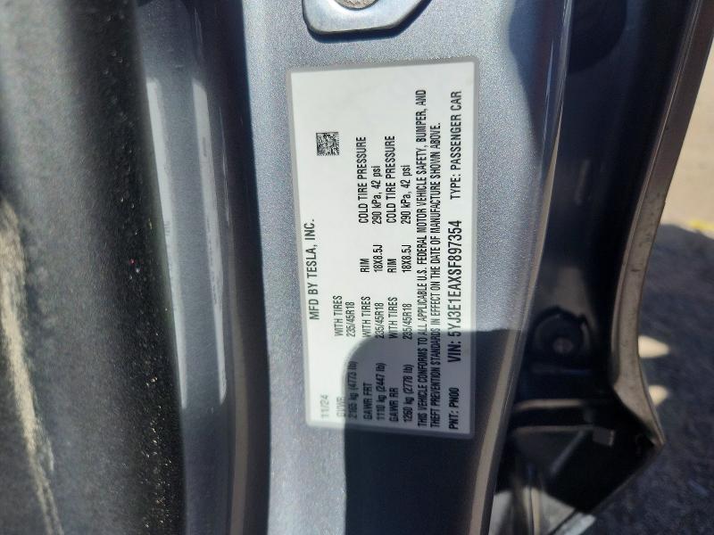 Продажа на аукционе авто 2025 Tesla Model 3, vin: 5YJ3E1EAXSF897354, номер лота: 85993875