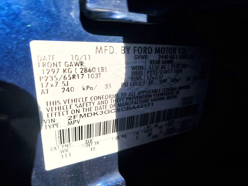 60443846 :رقم المزاد ، 2FMDK3GCXCBA42171 vin ، 2012 Ford Edge مزاد بيع