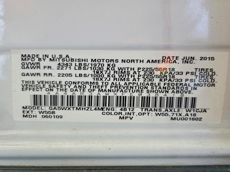 Aukcja sprzedaży 2015 Mitsubishi Outlander Sport, vin: 4A4AR3AWXFE038418, numer aukcji: 60920046