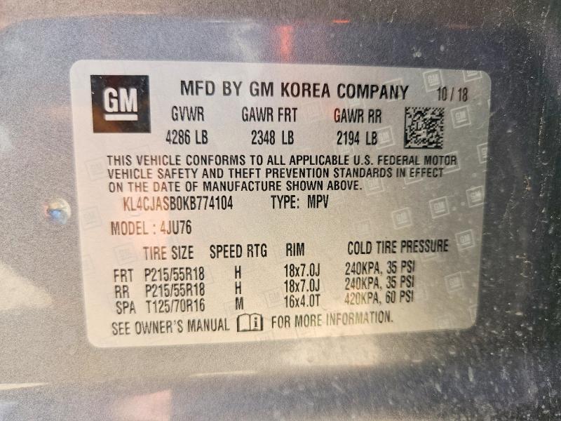 Продажа на аукционе авто 2019 Buick Encore, vin: KL4CJASB0KB774104, номер лота: 62744516